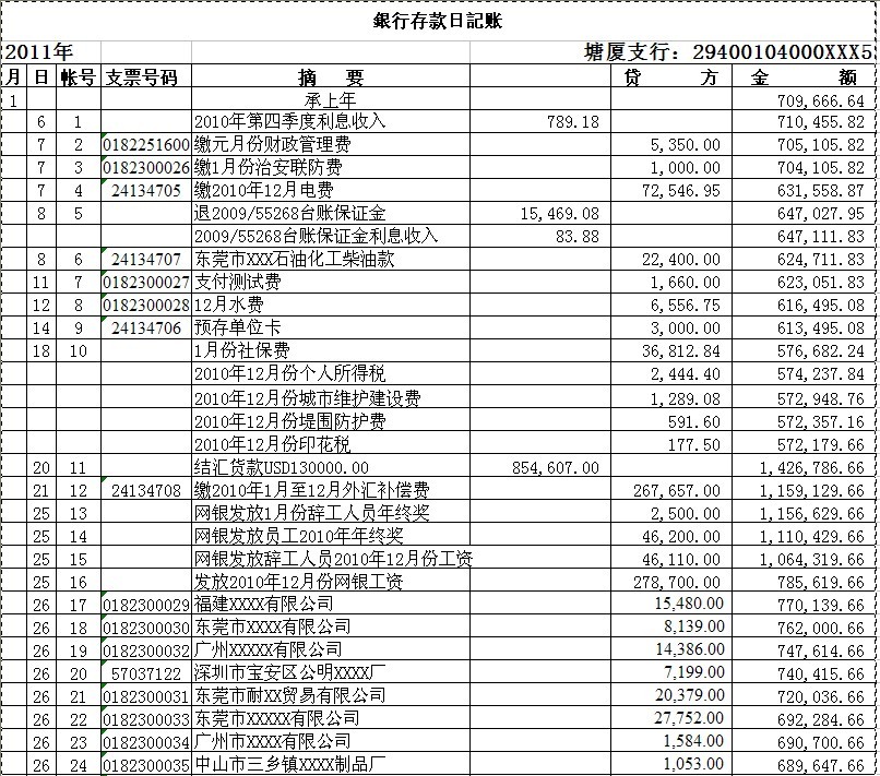 銀行存款日記賬04